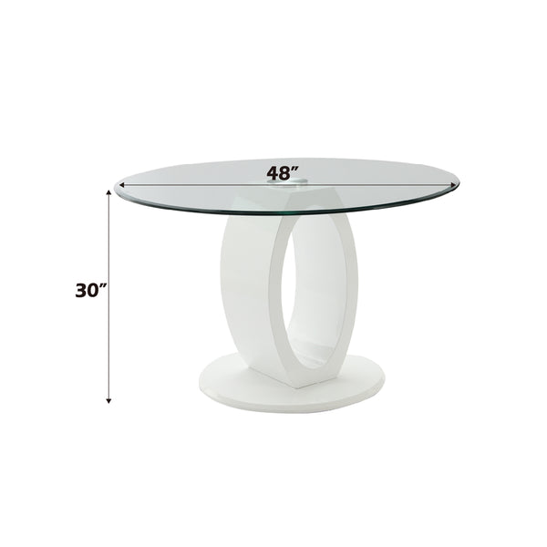 ACME Larry Glass Top White High Gloss Round Dining Table Model DN03175