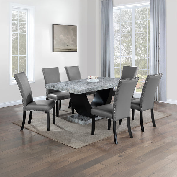 ACME Caralin Engineered Stone & Black Dining Table Model DN03705