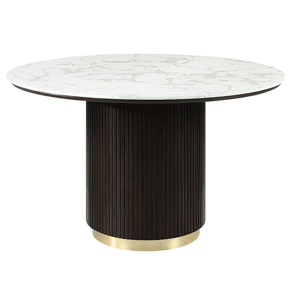ACME Clayten White Engineering Marble Top & Espresso Round Dining Table with Marble Model DN03950