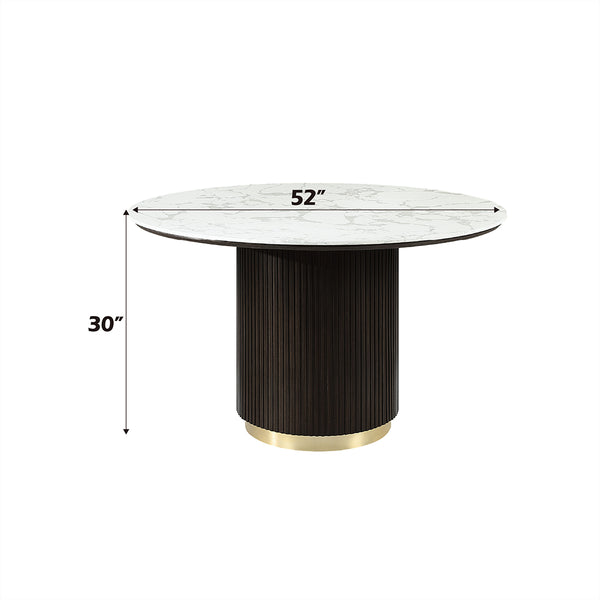 ACME Clayten White Engineering Marble Top & Espresso Round Dining Table with Marble Model DN03950