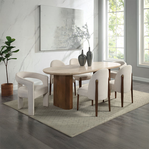 ACME Leonardo Travertine Top & Dark Oak Dining Table Model DN04015