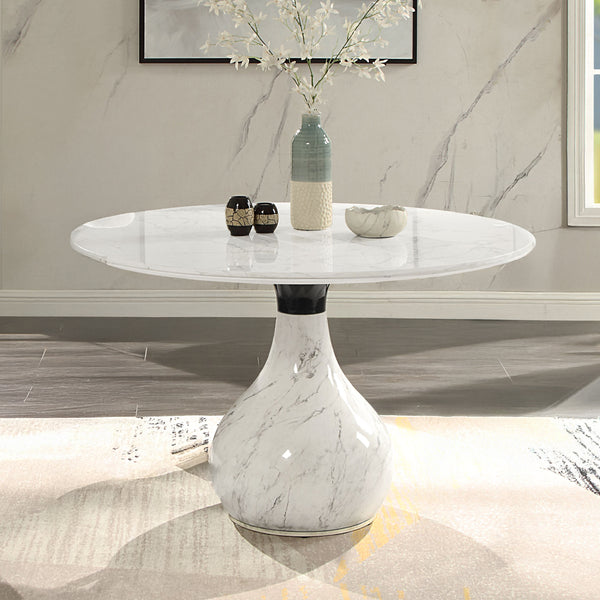 ACME Koen Engineering Marble Top White & Black Round Dining Table Model DN04055