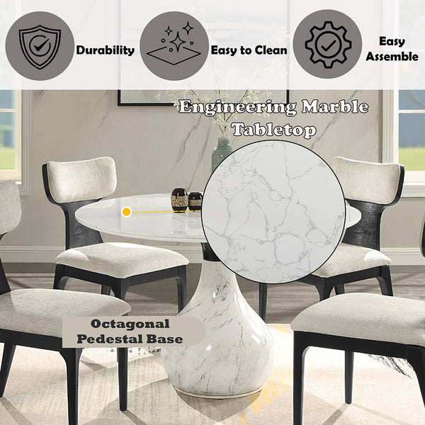 ACME Koen Engineering Marble Top White & Black Round Dining Table Model DN04055