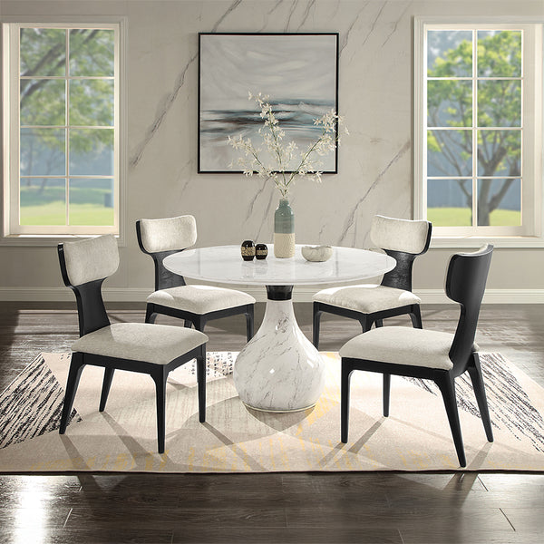 ACME Koen Engineering Marble Top White & Black Round Dining Table Model DN04055