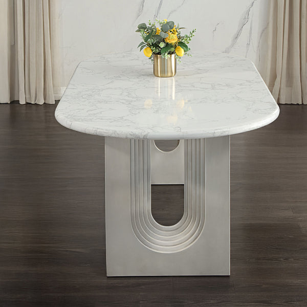 ACME Zayn White Natural Marble Top & White Dining Table Model DN04205