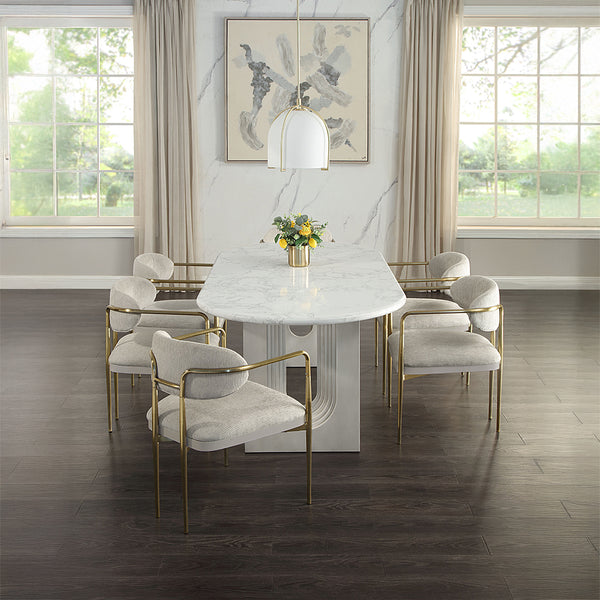 ACME Zayn White Natural Marble Top & White Dining Table Model DN04205