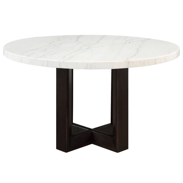 ACME Edwyn White Natural Marble Top & Espresso Round Dining Table Model DN05205