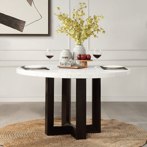 ACME Edwyn White Natural Marble Top & Espresso Round Dining Table Model DN05205
