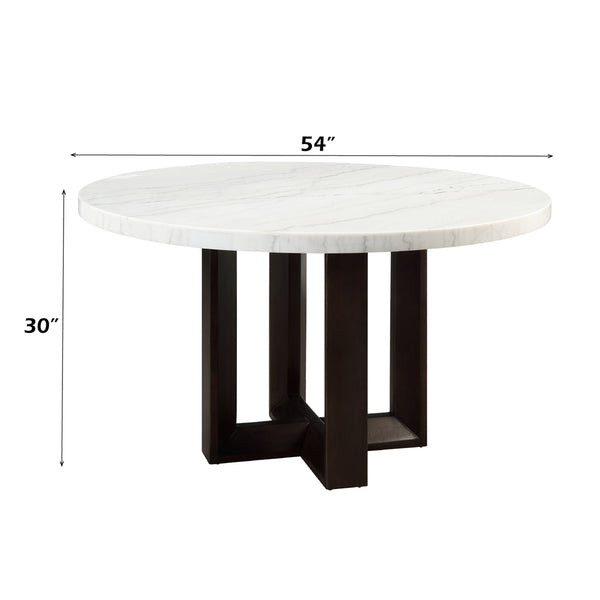ACME Edwyn White Natural Marble Top & Espresso Round Dining Table Model DN05205