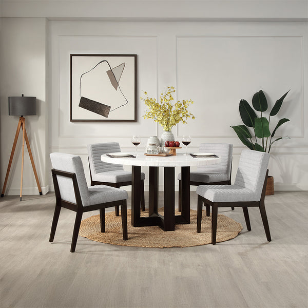 ACME Edwyn White Natural Marble Top & Espresso Round Dining Table Model DN05205