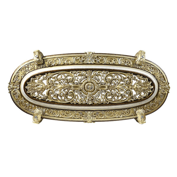 ACME Desiderius Antique Gold & Hand Paint Brown Dining Table Model DN60000