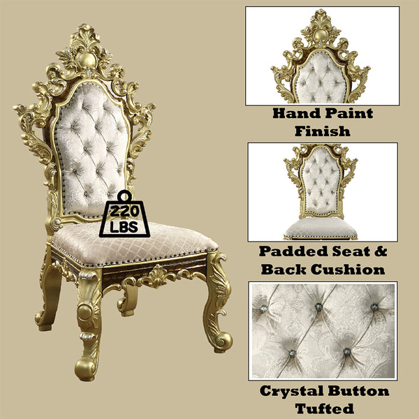 ACME Desiderius Beige Fabric Antique Gold & Hand Paint Brown Side Chair (Set-2) Model DN60001