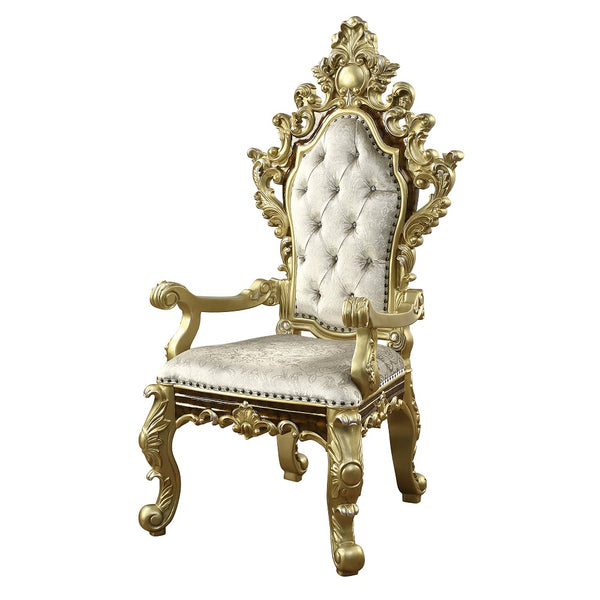 ACME Desiderius Beige Fabric Antique Gold & Hand Paint Brown Arm Chair (Set-2) Model DN60002