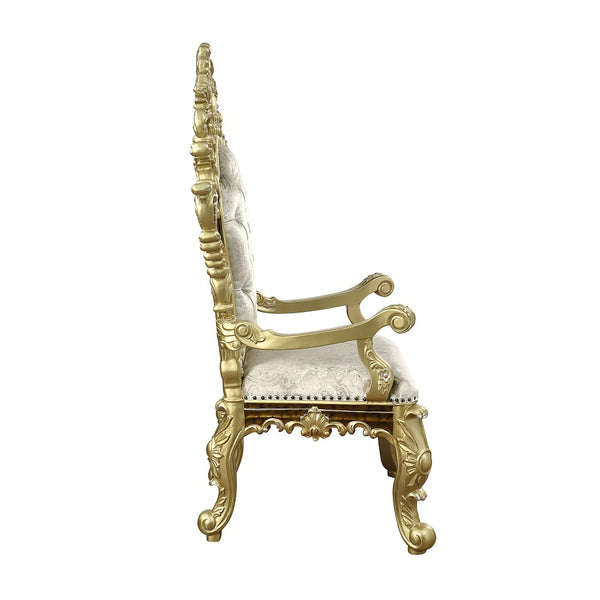 ACME Desiderius Beige Fabric Antique Gold & Hand Paint Brown Arm Chair (Set-2) Model DN60002