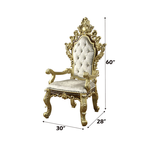 ACME Desiderius Beige Fabric Antique Gold & Hand Paint Brown Arm Chair (Set-2) Model DN60002