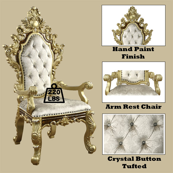 ACME Desiderius Beige Fabric Antique Gold & Hand Paint Brown Arm Chair (Set-2) Model DN60002