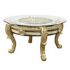 ACME Desiderius Antique Gold & Hand Paint Brown Round Dining Table Model DN60005