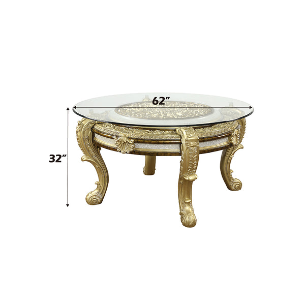 ACME Desiderius Antique Gold & Hand Paint Brown Round Dining Table Model DN60005