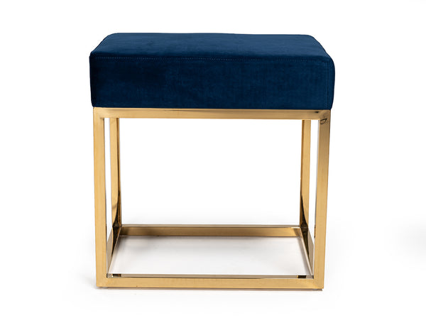 Modrest Downey Modern Blue Velvet & Gold Stool Ottoman Model VGFH-FDC8016-BLU