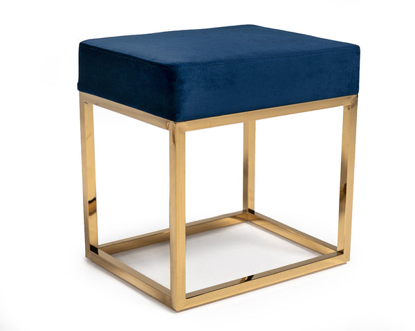 Modrest Downey Modern Blue Velvet & Gold Stool Ottoman Model VGFH-FDC8016-BLU