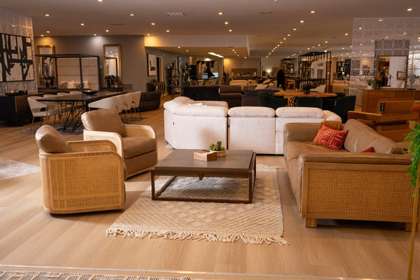 Danson Modern Tan Leather + Wicker Sofa