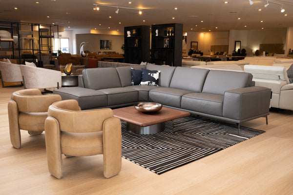 Soho Italian Left Facing Grey Nirvana Fume Leather Sectional Sofa