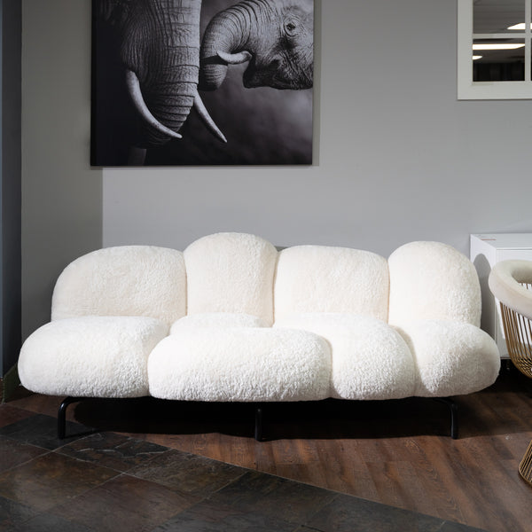 Divani Casa Glaster Contemporary White Sherpa 88" Bubble Sofa Model VGODZW-20036-WHT-S