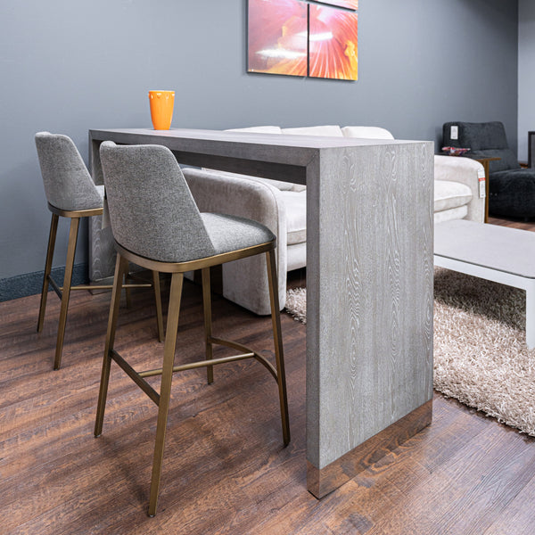 Modrest Brent Contemporary Light Grey Fabric & Brass Counter StoolModel VGGA-6602CH-C-LG-CST