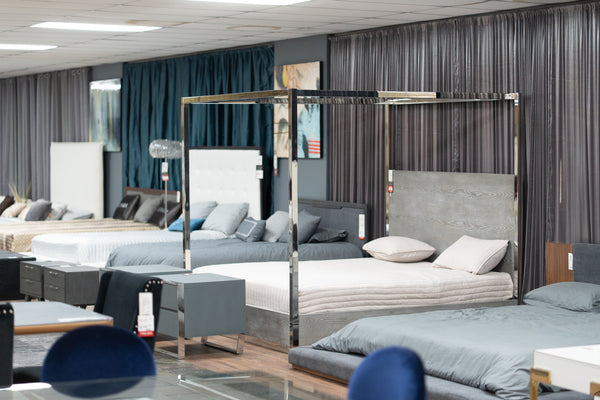 Modrest Arlene Modern Grey Elm & Stainless Steel Canopy Bed Model VGVCBD008A