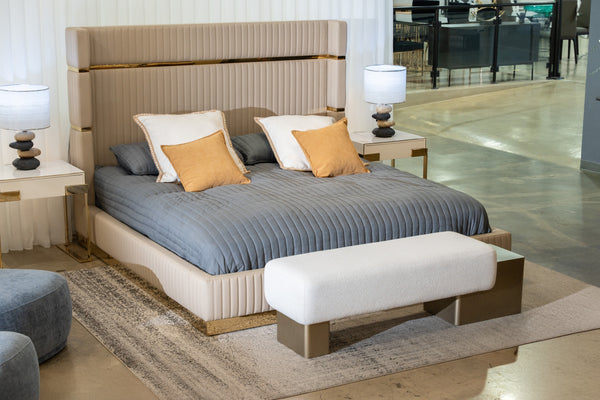Modrest Sterling Modern Beige Bonded Leather & Gold Bed Model VGVCBD1901-BGE