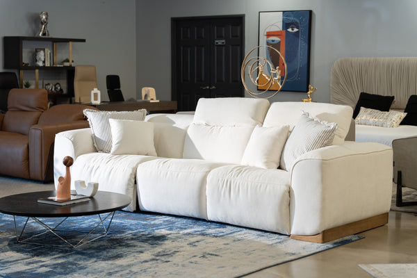 Hagerty Modern Off-White Fabric Sofa With 2 Power Recliners