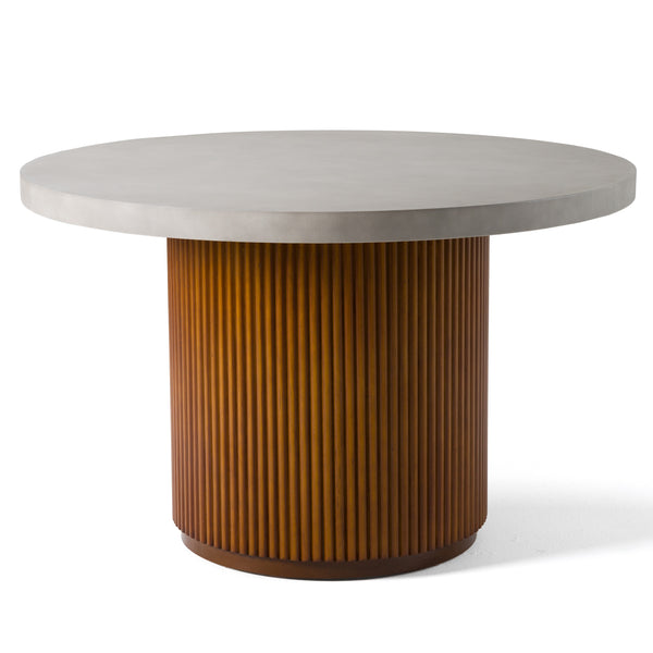 Duncan Modern Faux Concrete + Walnut Round Dining Table