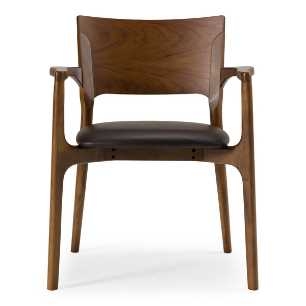 Edelman Mid-Century Modern Brown Leatherette + Walnut Dining Chair