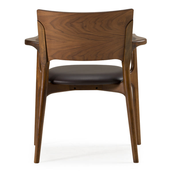 Edelman Mid-Century Modern Brown Leatherette + Walnut Dining Chair