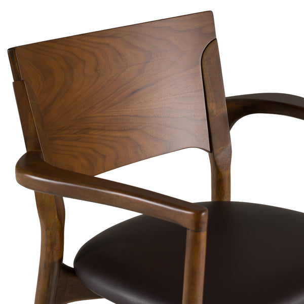 Edelman Mid-Century Modern Brown Leatherette + Walnut Dining Chair