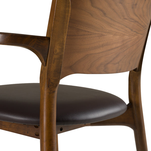Edelman Mid-Century Modern Brown Leatherette + Walnut Dining Chair