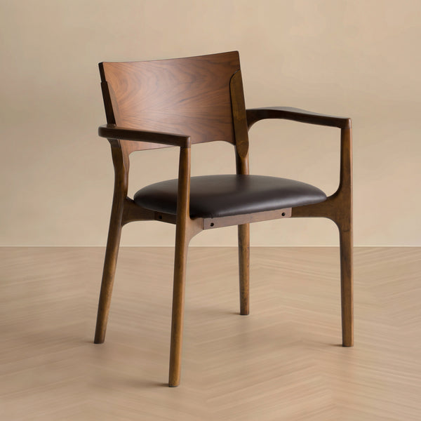 Edelman Mid-Century Modern Brown Leatherette + Walnut Dining Chair