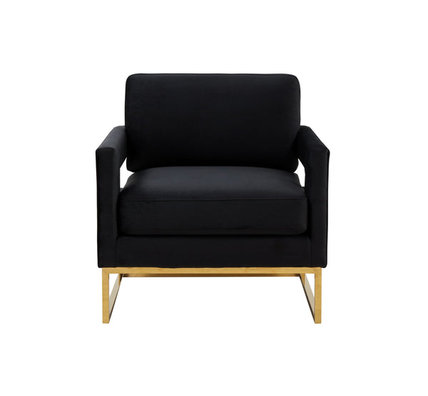Modrest Edna Modern Black Velvet & Gold Accent Chair Model VGRHRHS-AC-201-BLK