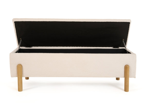 Modrest Electra Modern Ivory Fabric & Rubberwood Bench With Storage Model VGHM-F3030-IVY