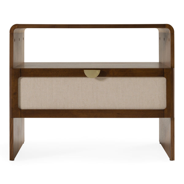 Emilio Modern Natural Burlap + Walnut Nightstand