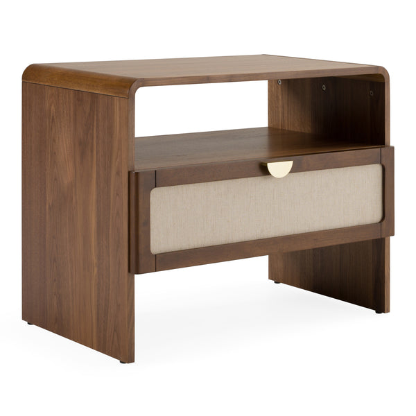 Emilio Modern Natural Burlap + Walnut Nightstand