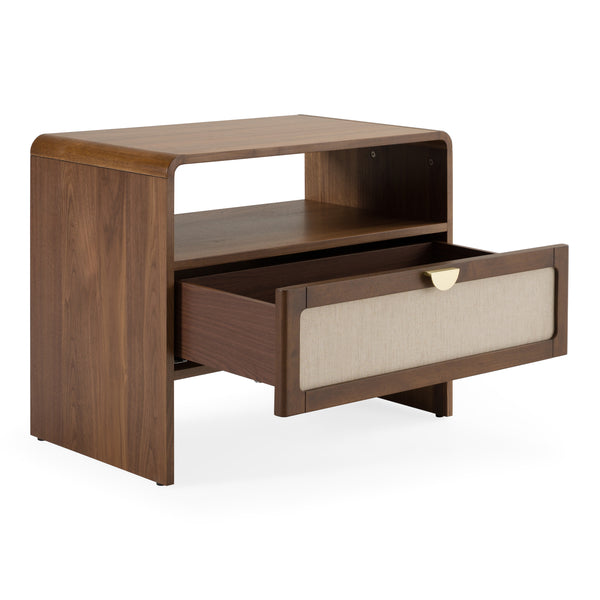 Emilio Modern Natural Burlap + Walnut Nightstand