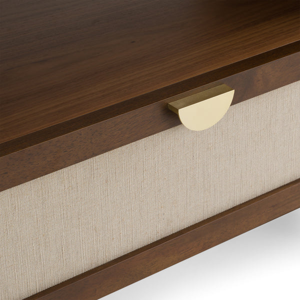 Emilio Modern Natural Burlap + Walnut Nightstand