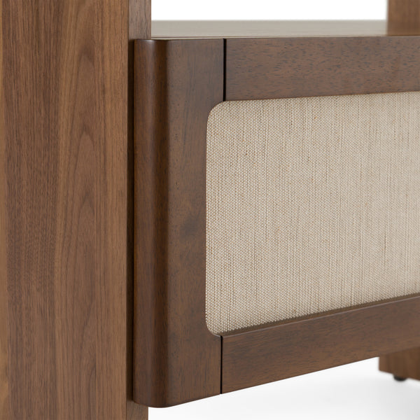 Emilio Modern Natural Burlap + Walnut Nightstand