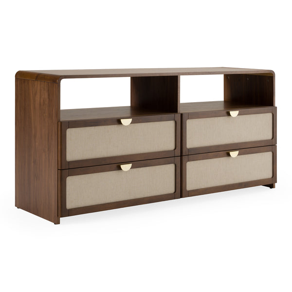 Emilio Modern Natural Burlap + Walnut Dresser