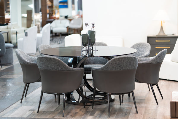 Modrest Enid Modern Smoked Glass & Black Stainless Steel Round Dining Table Model VGZAT009-DT