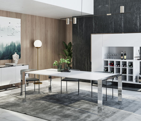 Modrest Fauna Modern White High Gloss & Stainless Steel Chrome Dining Table Model VGBBBN-2T-WHT-DT