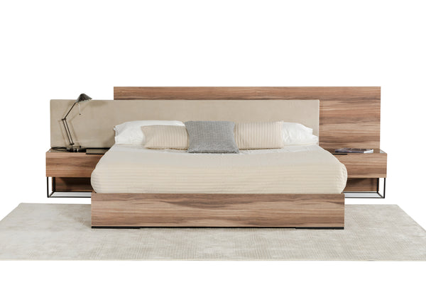 Nova Domus Matteo Italian Modern Walnut & Fabric Bed & 2 Nightstands & Dresser Set Model VGACMATTEO-BEDNSD-SET