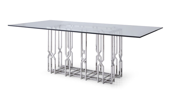 Modrest Ericson Modern Glass & Stainless Steel Dining Table Model VGVCT1980-22-GRY-DT