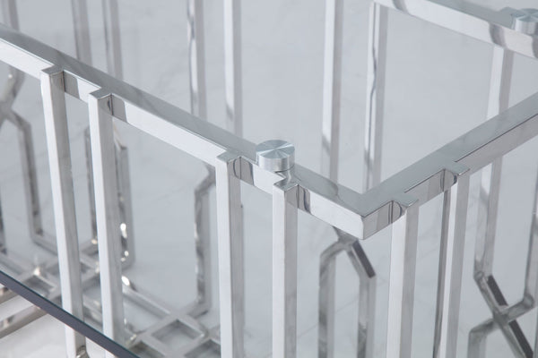 Modrest Ericson Modern Glass & Stainless Steel Dining Table Model VGVCT1980-22-GRY-DT